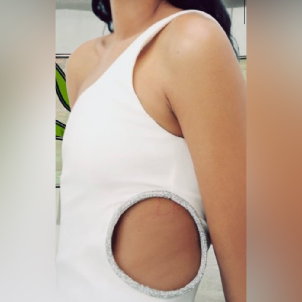 Zara White Asymmetrical Cutout Tank Top